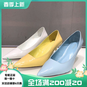 Hongkee/红科单鞋女高跟2020新款尖头牛皮方口细跟女鞋春HA80S103