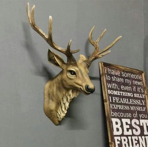 仿真鹿头壁挂客厅招财动物头壁饰美式复古树脂工艺品玄关装饰品