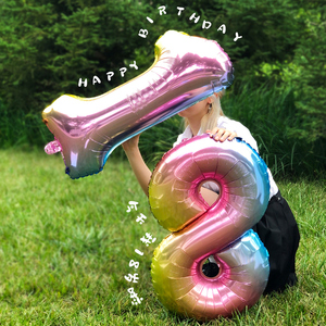 渐变彩虹数字气球宝宝女生生日周岁主题派对背景墙布置情人节年龄