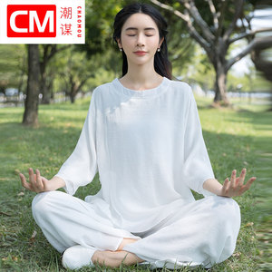 中国风禅意打坐禅服女夏装2024年新款高端棉麻瑜伽居士禅修服套装