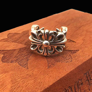 chromehearts克罗心戒指男女纯银经典开口十字花鸢尾花十字架复古