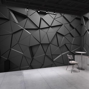 3D立体几何黑色科技感墙纸电竞网吧前台工业风壁布网红背景墙壁纸