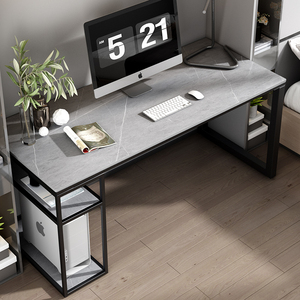 轻奢大理石书桌一体桌现代简约小户型家用可放主机岩板电脑台式桌