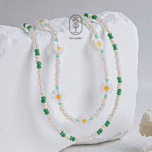 huazhi 彩色琉璃小雏菊串珠项链女原创设计小众沙滩夏威夷锁骨链