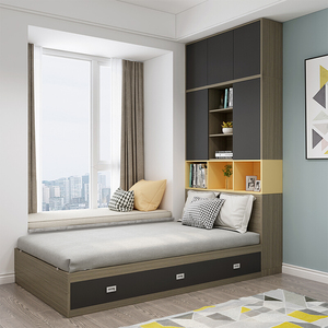 榻榻米床衣柜连体榻榻米床北欧卧室高箱衣柜一体1.5m小户型楼阁