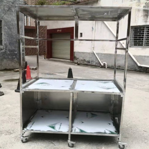 lkhoyu不锈钢手推小吃车摆摊小推车可折叠夜市地摊移动烧烤面筋串