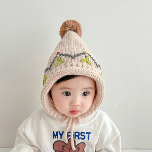 韩版宝宝帽子秋冬季可爱尖尖婴儿精灵帽保暖毛线针织男女童护耳帽