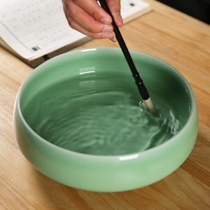 龙泉青瓷毛笔洗大号陶瓷文房笔洗水孟国画书法笔洗水洗缸毛笔洗