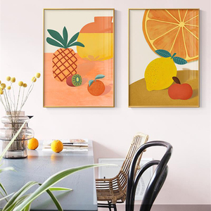 现代简约餐厅装饰画水果轻奢风奶茶店挂画橙子两联饭厅餐桌画壁画