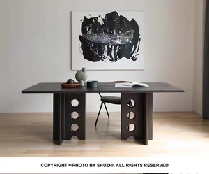 北欧原木侘寂风餐桌黑色复古办公桌书桌设计师长方形工作台会议桌
