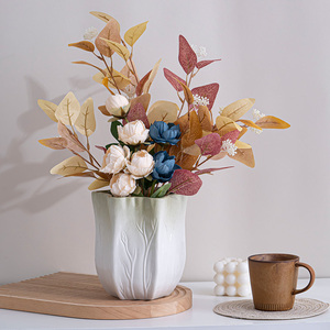 蜀门大口创意荷叶中式陶瓷花瓶装饰干花水培鲜花客厅插花摆件花器