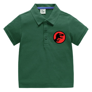 儿童夏季polo衫2022爆款军绿色男童恐龙短袖t恤全棉宝宝翻领衣服