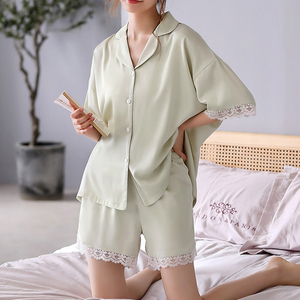 canary kiss真丝睡衣女夏新款短袖短裤套装高级感冰丝凉感家居服