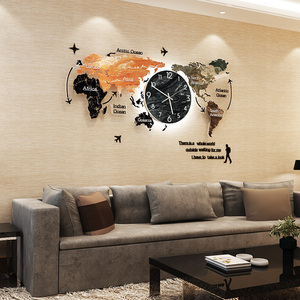 创意网红地图轻奢装饰钟表挂钟客厅家用时尚现代简约挂墙时钟北欧