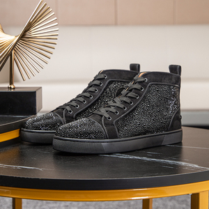 欧美cl红底鞋水钻真皮男鞋高帮鞋休闲情侣板鞋夜店网红潮鞋亮钻女