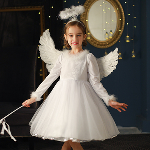 儿童万圣节服装cos天使女童白色翅膀连衣裙服饰宝宝舞会演出衣服