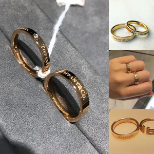 tiffany/蒂芙尼戒指女1837玫瑰金金三钻情侣指环双t开口男对戒