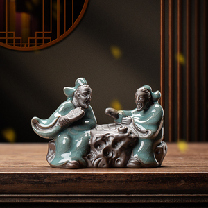 创意陶瓷历史人物哥窑茶宠花宠小摆件茶玩车载茶盘花盆造景装饰品