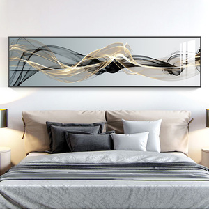 现代简约卧室床头装饰画抽象黑白线条挂画轻奢横主卧房间墙上壁画