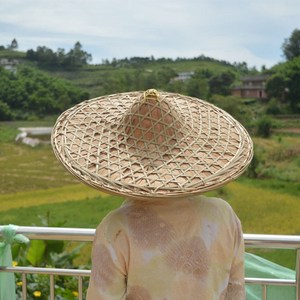 农村干活戴防晒的帽子手工斗笠竹编遮阳帽防雨草帽装饰男女舞蹈演