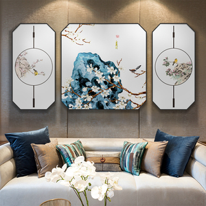 新中式客厅装饰画花鸟图寓意好沙发背景墙挂画大气三联壁画墙画