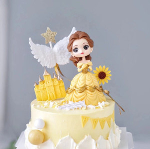 仙女生日蛋糕装饰儿童卡通q版大眼睛贝儿公主美女与野兽情景摆件