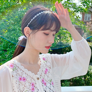 珍珠发箍丝带发带女绑发双马尾夏季韩式外出百搭超仙飘带头箍头饰