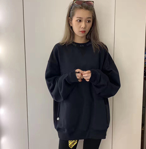 北欧小众2020秋冬新款ac领口字母织带宽松圆领套头卫衣男女同款