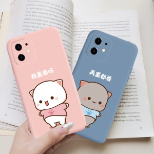 情侣手机壳适用苹果12卡通可爱蜜桃猫iphone11趣味文字12promax秀恩爱