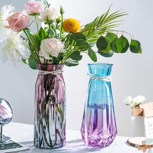 特大号玻璃花瓶透明水养富贵竹百合银柳夏青花瓶客厅麦穗插花摆件