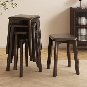 实木凳子方凳可叠放餐桌凳正方形木凳子软座坐凳中式家用备用凳椅