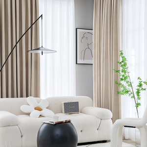 窗帘北欧简约现代绒布高档轻奢客厅遮光卧室米白色2021年新款大气