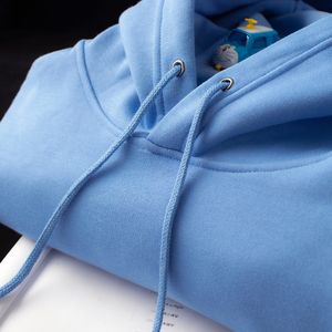 低饱和色系雾霾蓝 奶蓝色连帽卫衣女蓝灰色加绒宽松情侣外套男冬