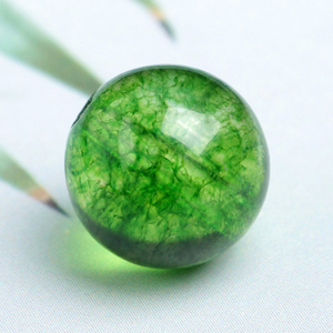 橄榄绿水晶爆花晶散珠子半成品单颗圆珠 diy手工串珠饰品材料配件