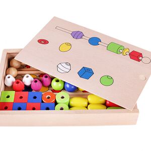 蒙氏教具智力串珠盒蒙台梭利13岁儿童益智玩具三体六色早教穿珠