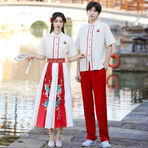 新中式国风女装夏季新娘敬酒订婚礼服套装情侣装一裙衣汉服连衣裙