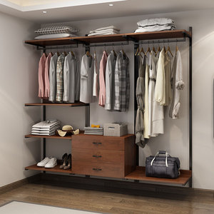 开放式无门衣柜卧室金属衣架铁艺挂衣架步入式衣帽间置物架挂墙式