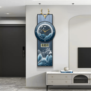 轻奢创意鹿角万年历电子钟表挂钟客厅玄关餐厅装饰画表挂墙时钟画
