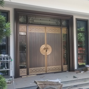 定制别墅铜门对开大门纯铜院子客厅中式双开门子母玻璃农村庭院门