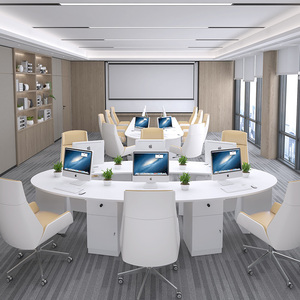 创意办公桌简约现代六人位白色异形职员桌圆形组合员工工位办公桌