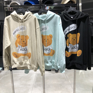 21韩国新款ad02lvt恤连帽可爱泰迪熊卫衣女宽松敬礼小熊连帽衫男