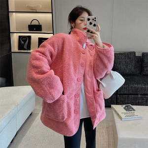 羊羔毛外套女玫粉色