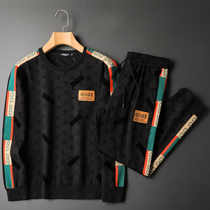 cvde秋冬新款酷奇双g印花卫衣套装男撞色运动服休闲针织两件套潮