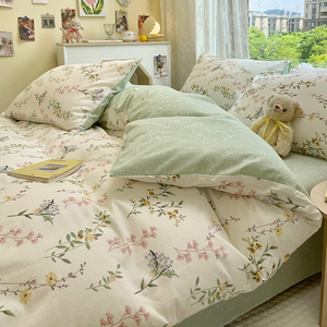 远梦家纺全棉四件套100%纯棉床笠三件套家用床单被套1.8m床上用品