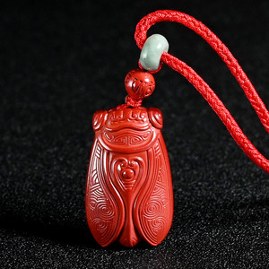 壹空天然原矿原石朱砂蝉吊坠男一鸣惊人红砂项链女高含量辰砂挂件