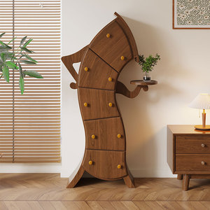 实木叉腰机器人五斗柜个性创意插腰扭曲玄关置物边柜异形歪头柜子