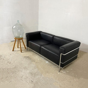 意大利设计师柯布西耶Lc3真皮沙发组合接待服装店黑色双人位休闲