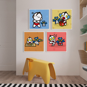 创意卡通咸蛋超人装饰画可爱奥特曼幼儿园客厅儿童房卧室床头挂画