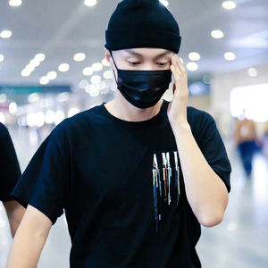 张艺兴同款t恤 机场银发短袖 泼墨彩条印花衣服 莲二巡演唱会应援