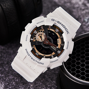 卡西欧白金手表男g-shock运动防水学生指针小白色女表ga-110rg-7a